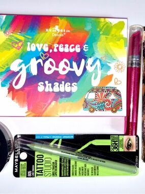 5 PC Festival Makeup Bundle: Neon Eyeshadow Palette, hot pink blush & lips etc